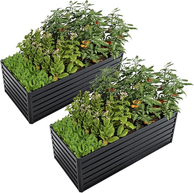 6x3x2FT(2PCS) Metal Raised Bed Garden Bed KitOutdoor Tall Galvanized Planter Raised Rustproof Steel Planter BoxesLarge Metal Raised Garden Beds for FlowersVegetablesHerbs