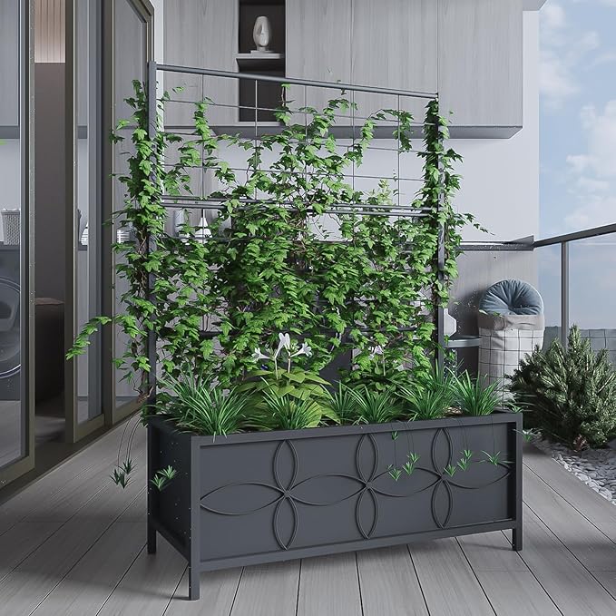 Zhongma Sturdy Raised Garden Bed with Trellis (15.75 x 35.43 x 48.8 in) for Vegetables Flower Planter Box for Backyard Patio Balcony