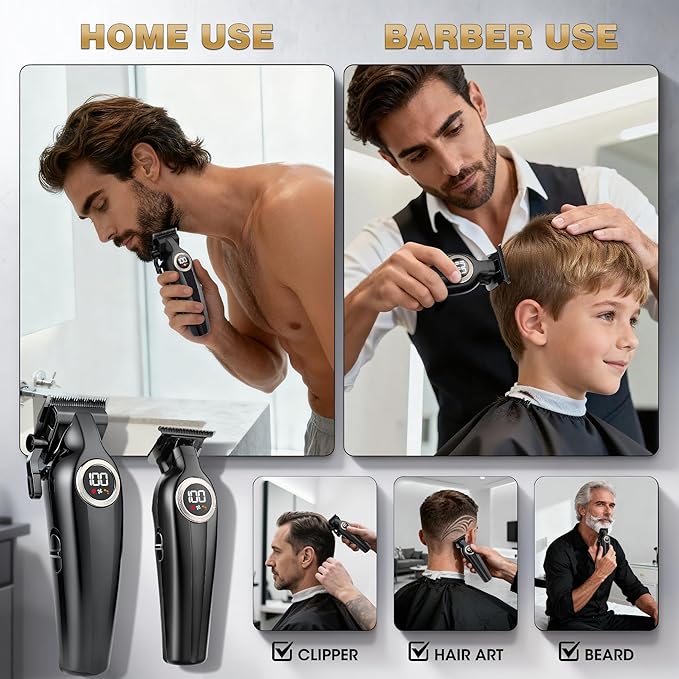 Karrte Professional Hair Clippers for MenBarber Clippers and Trimmers SetElectric Cordless Beards Trimmer with LED DisplayBarber Kit and Grooming Set Christmas Gift for Men