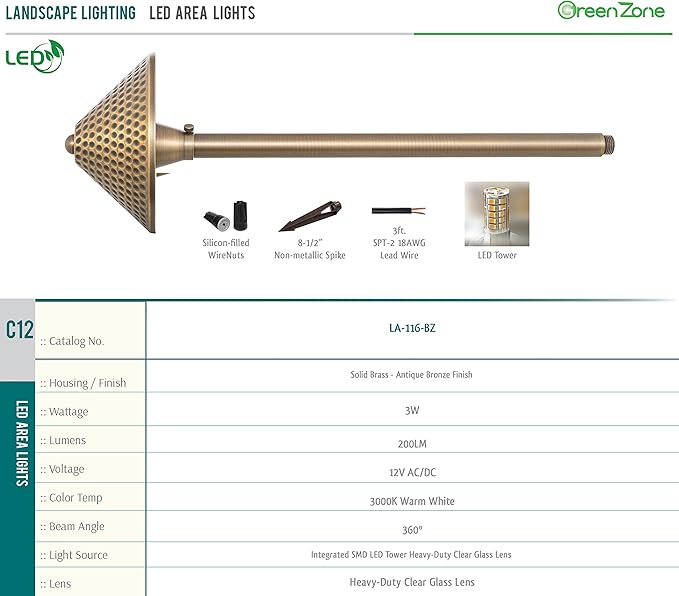 Westgate Lighting LED Area Light- Built-in Integrated LED Outdoor Light - 4 Height of Stem-Solid Brass Antique Bronze Finish Landscape Light- 12V of AC/DC Current (4)