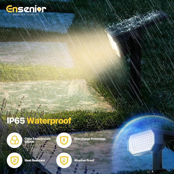 Ensenior Solar Spotlights Outdoor 56 LEDs Brightness Adjustable 6500K LED Solar Garden Lights Halloween Christmas Landscape Lighting for Flag/Yard/Pathway IP65 Waterproof - 4 Pack