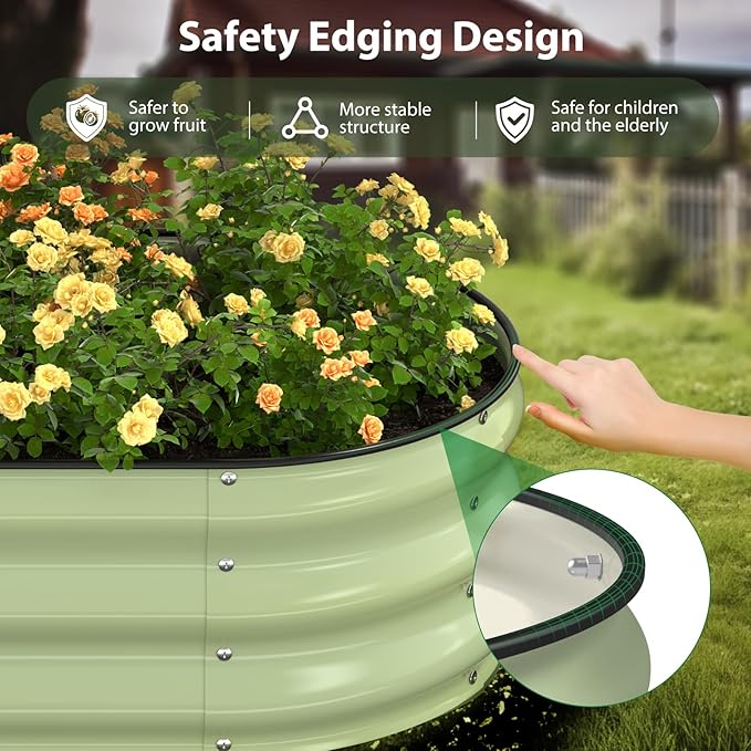 Raised Garden Bed Kit 5x2x1 ft Galvanized Planter Box Outdoor with Safety Edging Large Metal Raised Beds for Gardening Vegetables Flower Fruits (Avocado Green)