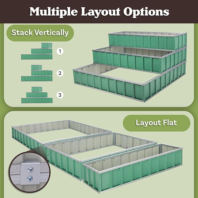 Pure Garden 3 Tier Metal Raised Garden Bed - 45” x 45” x 24” Galvanized Steel Above Ground Planters for Vegetable Garden Flowers and Herbs - Stackable Planter Raised Beds for Gardening (Green)