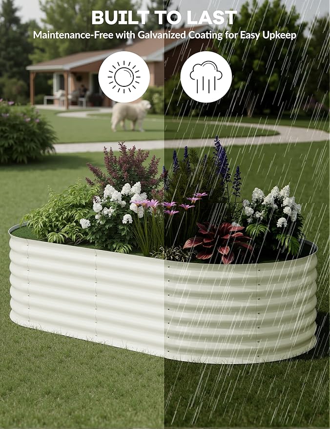 2Pcs 6x3x2ft Raised Garden BedGalvanized Raised Planter Boxes Outdoor with Easy Assembly Large Garden Bed for Vegetables Fruits FlowerRaised Garden BedBeige