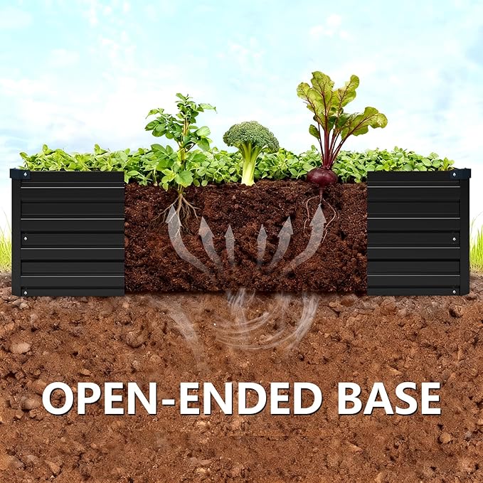 Vengarus 8x2x1FT (2 Pack) Galvanized Raised Garden Bed Kit Outdoor Metal Planter Box for Vegetables Rectangular Steel Container Easy Assembly (Black)
