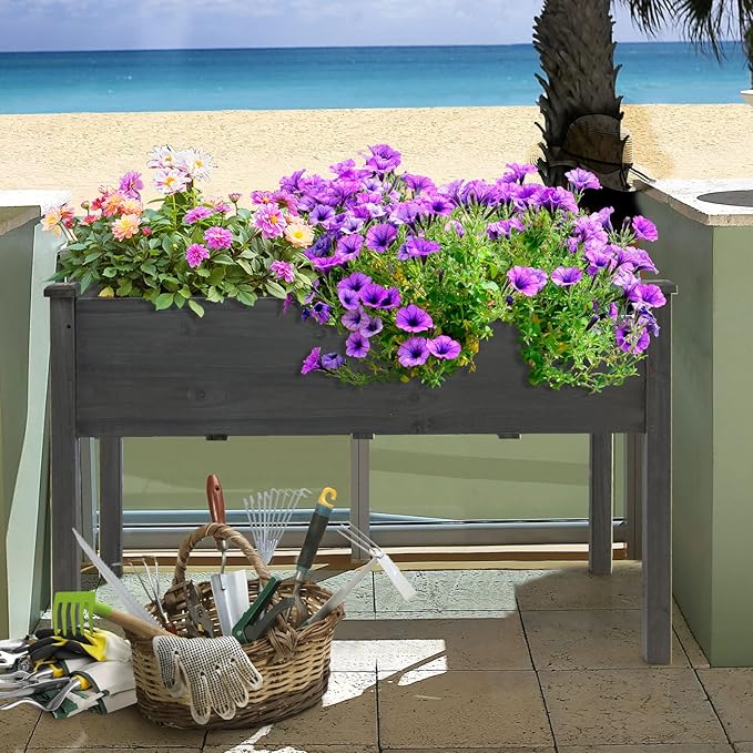 S AFSTAR Raised Garden Beds 2 Pieces Elevated Wooden Planter Box 48”L x 22”W x 30”H Outdoor Gardening Planting Bed for Vegetables Flowers &amp Herbs Grow Great for Backyard Patio Lawn (Gray)