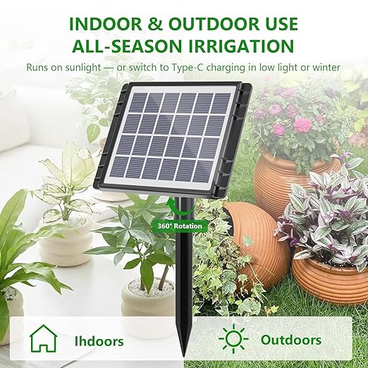 49FT Solar Drip Irrigation System Auto Watering Kit for 15 Pots Solar-Powered Plant Watering 25 Timer Modes 900ml/min Flow Indoor/Outdoor Garden Balcony &amp Patio Irrigation System