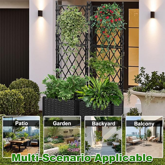 Raised Garden Beds with Screen Outdoor Garden Trellis for Climbing Plants Indoor Raised Privacy Planter Box with Trellis for Balcony Backyard Patio Black 2 Pcs