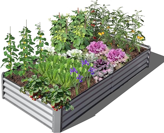 Domi Galvanized Raised Garden Bed 6x3x1Ft Thickening Metal Planter Box for Vegetables Bottomless for Backyard Outdoor 1 Deep w/ 128 Gallon Capacity - Silvery