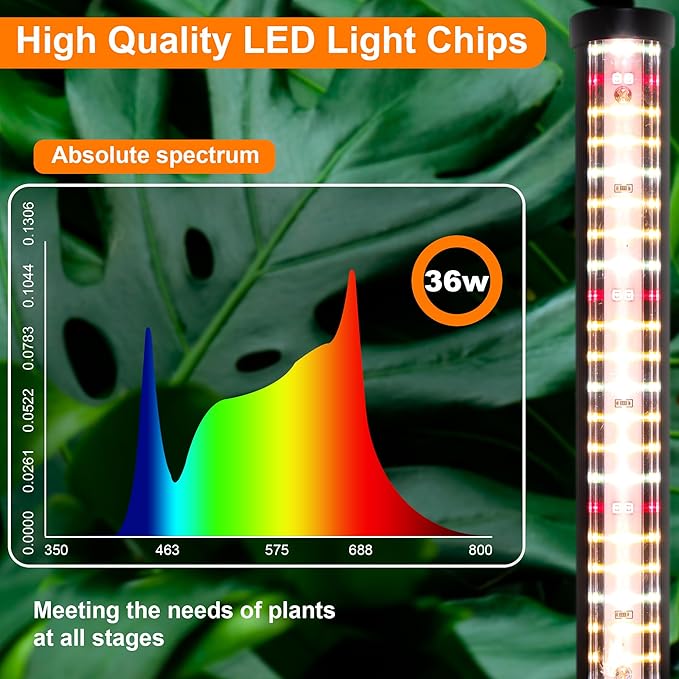 Plant Grow Lights Indoor – 64.5'' Tall Full Spectrum Plant Growing Lamps with 660nm 3000K &amp 6000K LEDs 36W Grow Lights for Indoor Plants with Dual Auto Timer (4H/8H/12H) &amp Remote Control