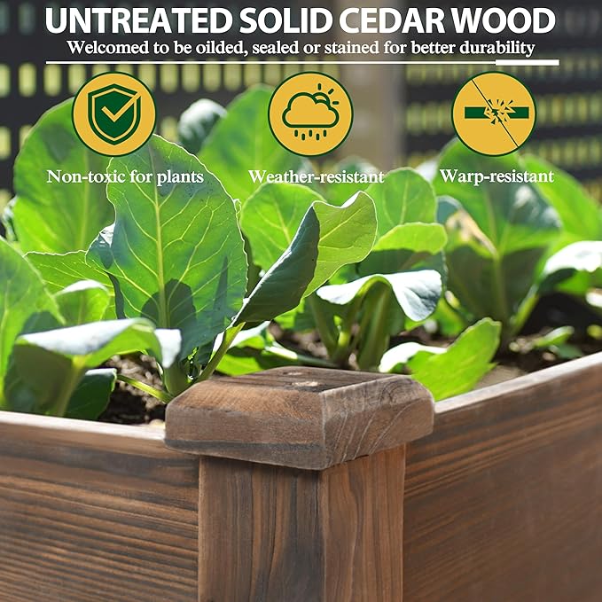 48x24x30 in Raised Garden Bed with Legs Outdoor Elevated Wood Planted Box with Liner &amp Drainage Hole for Vegetable Flower Backyard and Patio Rustic
