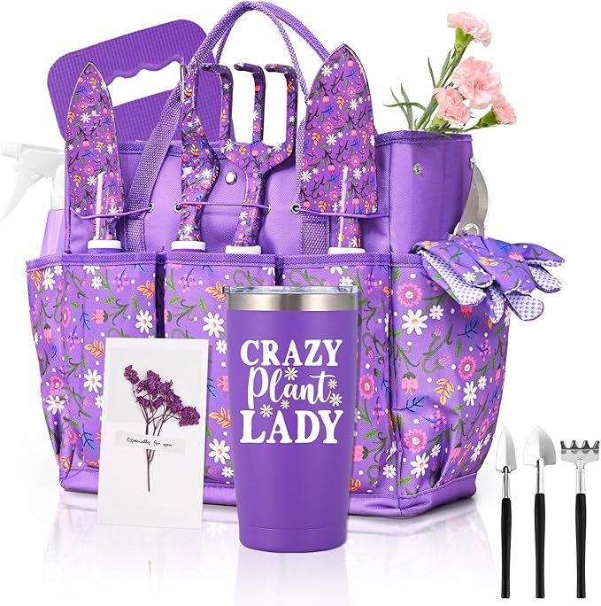 Gardening Gifts for Women Gardening Tools for Women 14 PCS Garden Tools Set Kit with Garden Tool Bag Plant Lover Christmas Mothers Day Birthday Gifts for Mom Grandma Aunt Purple