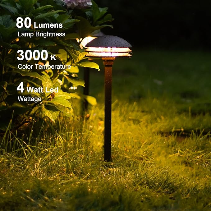 GOODSMANN Landscape Lighting Low Voltage 6PK Pathway Lights LED 2PK 4W 80 Lumen with 8PK Floodlight &amp Spotlight 3W LED 200 Lumen Replaceable Bulbs 3000K Warm White