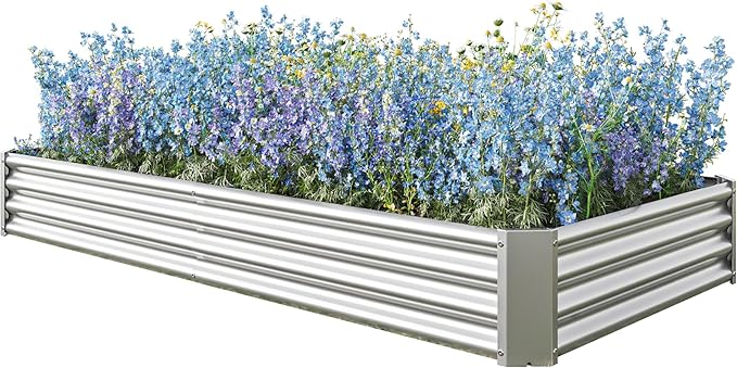 Raised Garden Beds Outdoor for Gardening 92 Large Galvanized Rectangular Plastic Raised Planter Garden Box for Fruit Vegetables Herbs Flowers Growing Bed for Lawn Patio Balcony Silver