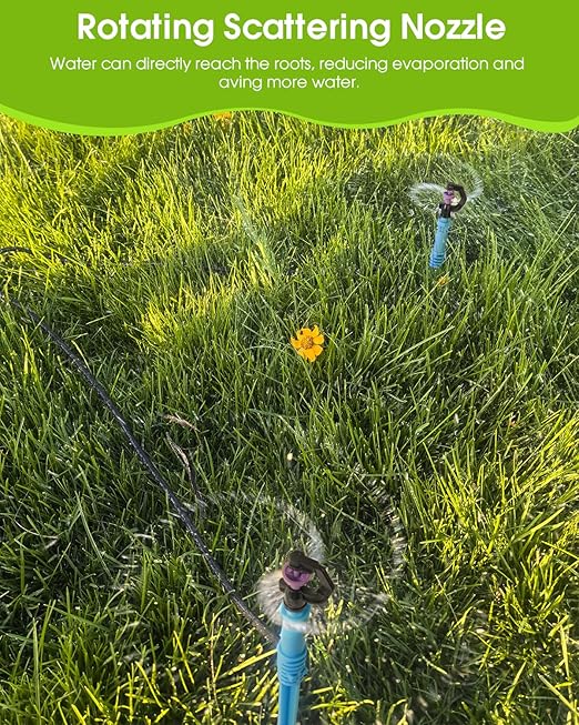 Automatic Lawn Sprinkler System with 32.8FT 8/12'' +16.4FT 4/7'' Tubing Kit G‑Type 360 Degree Rotation Sprinkler Watering for Drip Irrigation Watering Plants Yard &amp Lawn Care