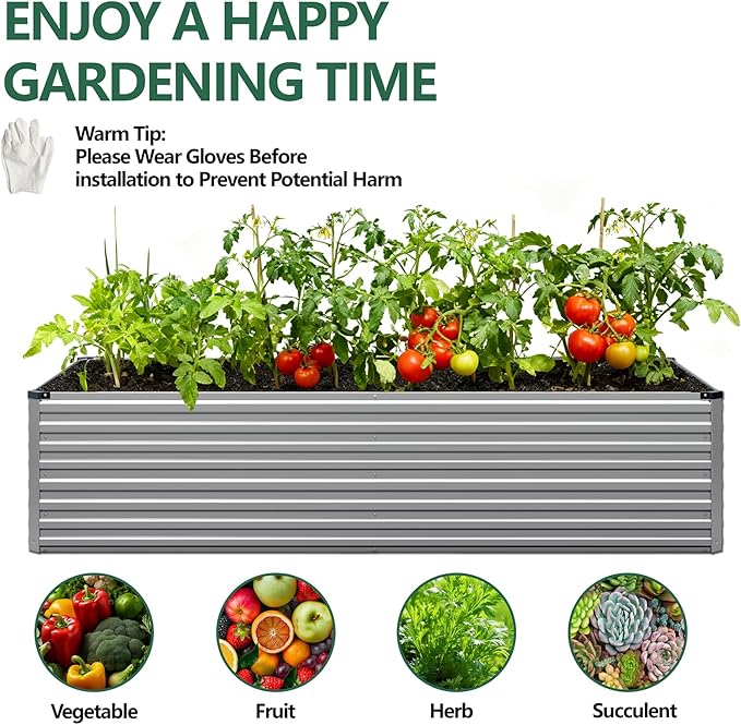 Vengarus 6x3x2FT Galvanized Raised Garden Bed Kit Deep Root Planter Box for Vegetables Flowers Herbs and Succulents - 269 Gallon CapacitySilver