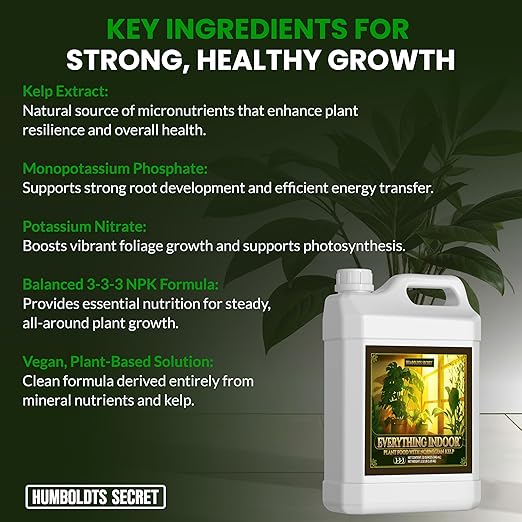 Humboldts Secret Everything Indoor Plant Food | 3-3-3 All Purpose Liquid Fertilizer with Norwegian Kelp | Supports Growth and Strong Roots | Nutrients for Houseplants &amp Indoor Plants | 32 Ounce