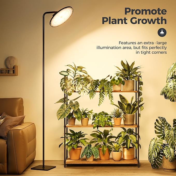 Bamworld Hanging Grow Light for Indoor Plants Full Spectrum 10 Dimmable Levels LED Grow Light Long Cord Timer Garden Greenhouse Flowers Large Tall Plant Black with Upright Stand