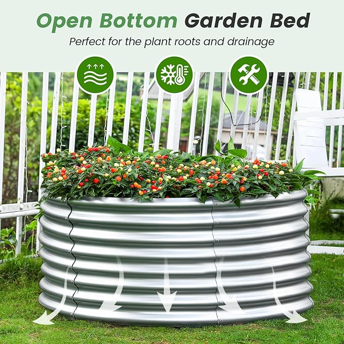 Land Guard 4×4×2ft Galvanized Raised Garden Bed Kit 2Pcs Planter Raised Garden Beds Outdoor Round Clearance Raised Garden Beds for Gardening Vegetables (Silver)