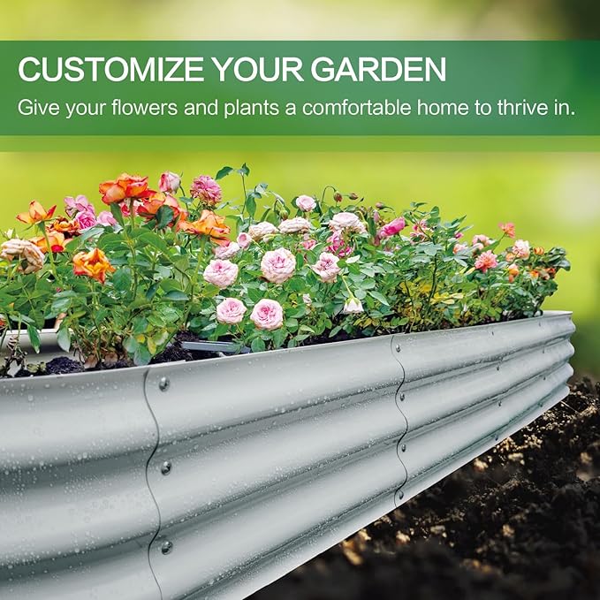 Gardmax 2 Pack Galvanized Raised Garden Bed Lightweight Planter Boxes Outdoor with Easy Assembly Large Garden Bed for Vegetables Fruits Flower Silver