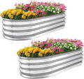 Sponvatt Raised Garden Bed 4x2x1 Ft Galvanized Metal Planter Box (2 Pcs) Large Oval Outdoor Garden Bed Kit for Vegetables Herbs and Flowers Silver