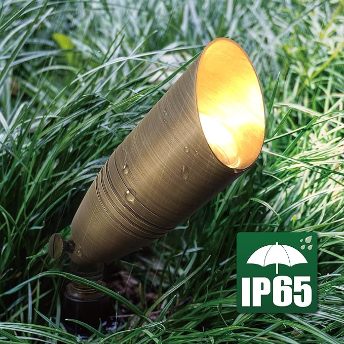 GKOLED Brass LED Outdoor Landscape Spotlights 12V Low Voltage Spot Light Waterproof Landscape Lights Uplighting for Garden Tree Yard Antique Bronze Accent Lighting Fixture with MR16 Bulb