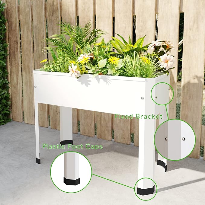 Raised Garden Bed with Detachable Legs Elevated Metal Planter Box for Growing Fresh Herbs Vegetables Flowers Succulents&ampOther Plants for Outdoor Backyard Patio Deck Balcony White S