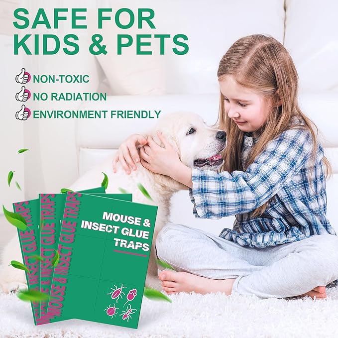 24 Pack Sticky Mouse Traps Sticky Traps for Rats Mice Rodents Snakes No Touch Indoor Mouse Traps for Home Kitchen Garage Attic Basements Easy to Set Green