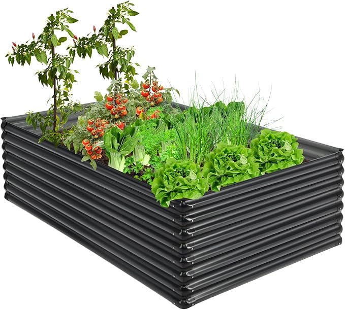 HAPPYGRILL Raised Garden Bed Raised Planter Box &amp Firewood Rack 71 x 20.5 x 43.5 Large Outdoor Galvanized Raised Garden Bed for Vegetable Flower Fruit HerbEasy Assembly