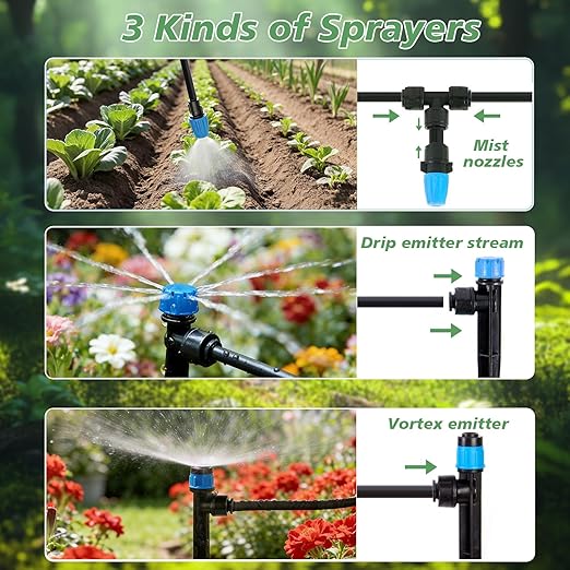 230FT Drip Irrigation SystemAutomatic Garden Watering System with 1/4 &amp 5/16 Tubing Adjustable Spray Nozzles &amp Sprinklers for Garden Greenhouse Lawn Potted Plants