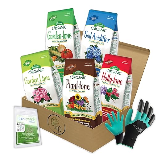 MYGP Organic Fertilizer Bundle – 5×4 lb: Garden Holly Plant Lime &amp Acidifier – with My Garden Pool Claw Gloves &amp Soil pH Test Strips – Complete Soil Nutrition and pH Balancing Kit for Garde