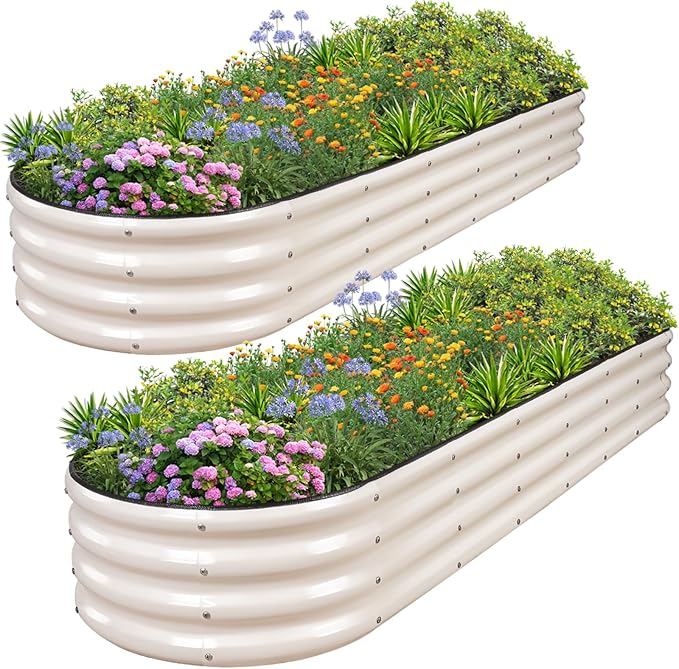 1MORE Galvanized Raised Garden Bed- Planter Garden Boxes Outdoor Raised Beds for GardeningMetal Garden Bed Kit for Vegetables Flower Planter Raised Beds.8x2x1ft White-2pcs