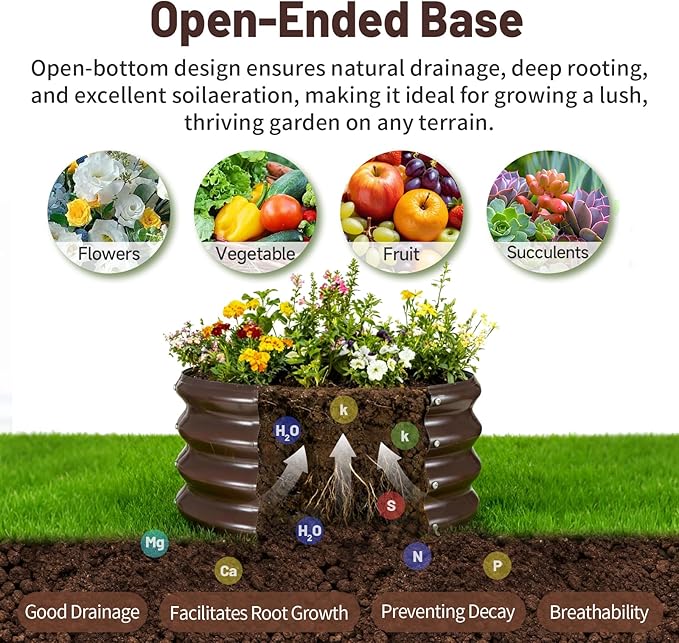 GOOZOO 2PC Galvanized Planter Raised Garden Beds 2x2x1ft Raised Garden Bed Kit for Gardening Outdoor Round Metal Land Planter Box for Vegetables Fruits Flowers（Brown）