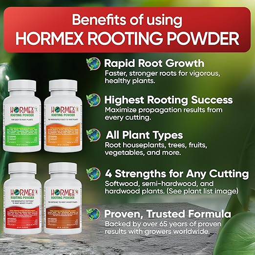 Hormex Rooting Powder Combo #1 3 8 16 (0.10-1.6 IBA) for Delicate &amp Common Houseplants to Hardwood - Root Powder Root Stimulator for Plants Rooting Hormone for Cuttings Cloning &amp Propag