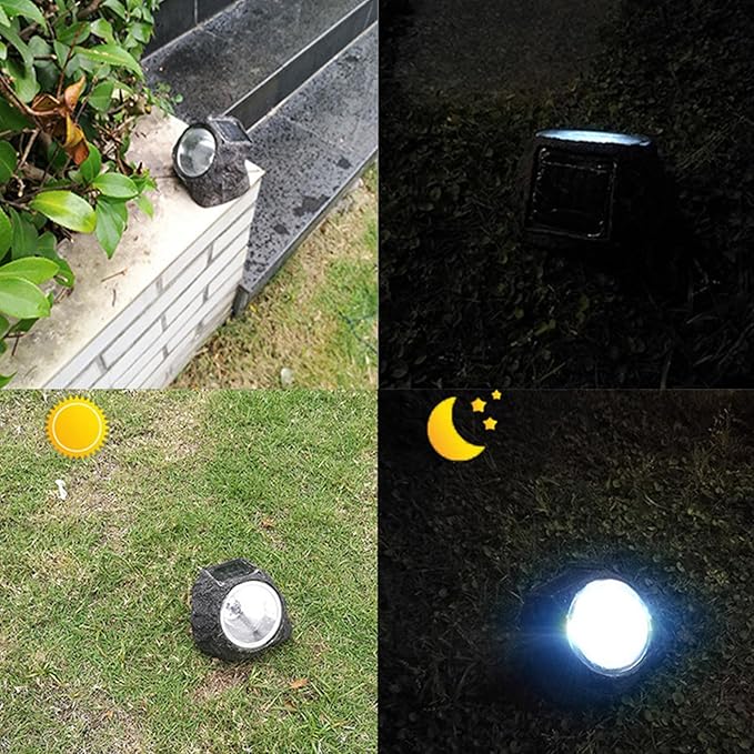 Solar Energy Lawn Spotlights 2pcs Waterproof Stone-Shaped Outdoor LED Flood Lights with 3 LEDs Solar Powered Garden Landscape Lighting for Patio and Yard
