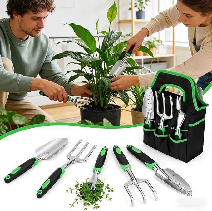 Garden Tool Set 8 Piece Stainless Steel Hand Tools Floral Gardening Kit for Planting Sturdy Metal and Design Outdoor Accessory with Ergonomic Handles Digging Weeding Soil Loosening