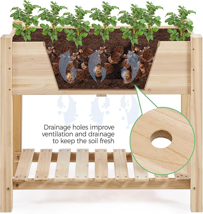 Yaheetech 34x18x30in Horticulture Raised Garden Bed 2pcs Planter Box with Legs &amp Storage Shelf Wooden Elevated Vegetable Growing Bed for Flower/Herb/Backyard/Patio/Balcony