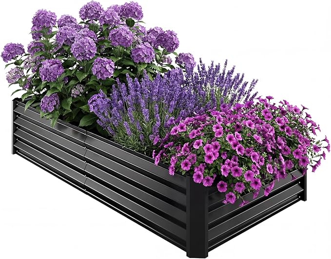 TOMNK Land Garden Galvanized Raised Garden Bed Kit Galvanized Planter Garden Boxes Outdoor Large Metal Raised Garden Beds for Vegetables4 * 2 * 1FT Black