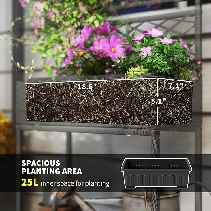 Freestanding Rattan GBoxOutdoor Wicker Planter with for Climbing Plantswith Storage Shelf