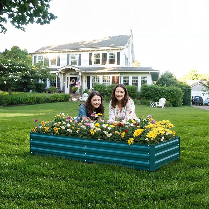 Raised Garden Bed Green 8x4x1FT Garden box Outdoor for Gardening Vegetables Flower Garden Raised Planter Box Large Metal Raised Bed