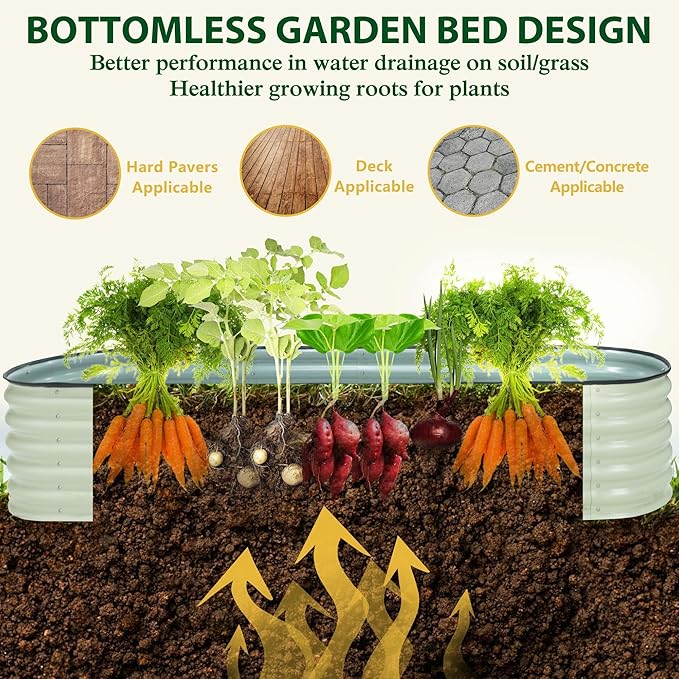 8x2x1.4ft Galvanized Raised Garden Bed 9-in-1 Metal Raised Planter Box Oval Outdoor for Vegetable Flower Backyard and Patio Cream White