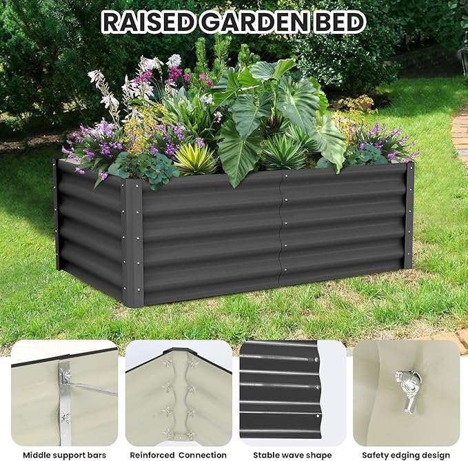 Large Outdoor Planter Boxes Kit Set of 26x3x1.5ft Galvanized Raised Bed Planter with Open-Ended Base Design Elevated for Outdoor Plants Durable Raised Bed for GardeningGreen