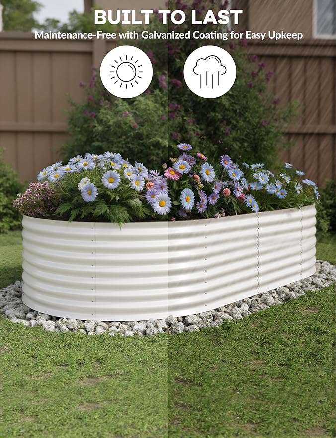 Garvee Steel Raised Garden Bed Kit - Rust-Proof Open Base Design Tool-Free Assembly 1.5-2 ft Deep Planter Box for VegetablesHerbsFlowersWhite8x4x2 ft