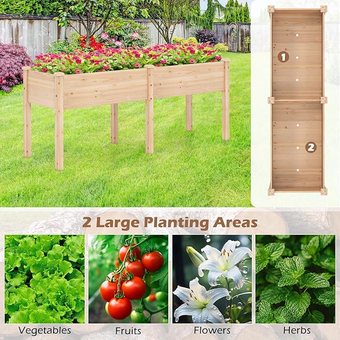 Giantex Raised Garden Bed Elevated Wood Planter Box with Drain Hole Gardening Planter Raised Bed for Planting Vegetables Flowers Succulents Herbs73 Lx23 Wx30 H