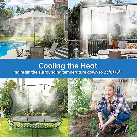360° Automatic Drip Irrigation Kit - 5/16'' Tubing Adjustable Universal Spray Nozzle Copper Atomizing System for Garden/Lawn/Greenhouse - Multi-Directional Rotation Quick Connectors 65FT