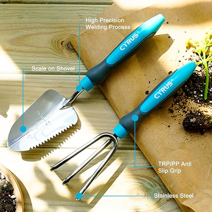 Gardening Tool Set 8 Pieces Rust-Resistant Stainless Steel Tools Impact-Resistant Toolbox Nitrile Gloves &amp Watering Can for Outdoor Yard Care