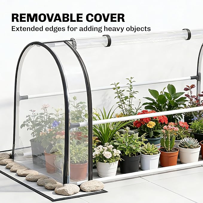 Outsunny Raised Garden Bed with Flip-Up Greenhouse Cover Metal Elevated Garden Bed with Legs and Drainage Hole Outdoor Raised Planter Box for Vegetables Herbs Flowers 39.4 x 19.3 x 53.5 White