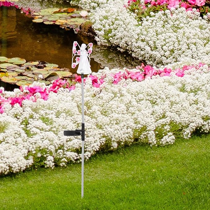 Happyyami Solar Angel Garden Stake Lights Angel Solar Lights Outdoor Garden Decorative Memorial Lights for Cemetery Grave Memorial Gift Christmas Yard Art Purple
