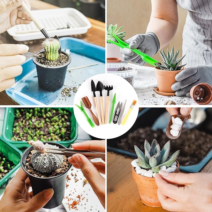 Garden Tool Set Including 9 Succulent Tool Sets 6 Large Heavy-Duty Aluminum Gardening Tools with Gardening Tool Kit Gloves Watering Can Fixing Line and Color Labelis Your Best Helper