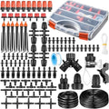 280 Pcs Drip Irrigation Kit 147FT Garden Watering System 1/2 1/4 in Distribution Tubing Hose Automatic Patio Misting System Micro Automatic Drip Irrigation for Plant Garden Greenhouse Patio Lawn